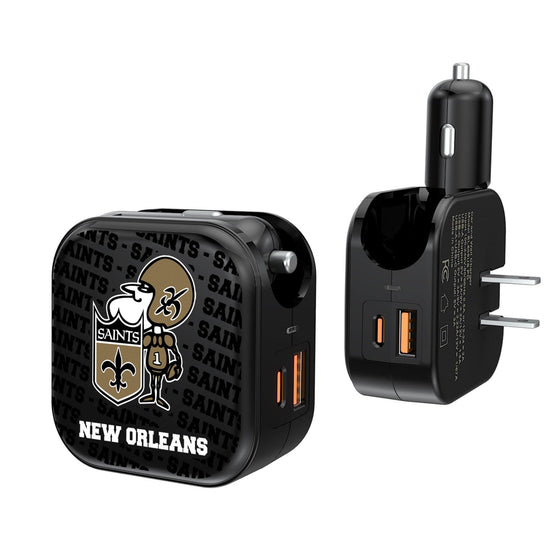 New Orleans Saints Historic Collection Text Backdrop 2 in 1 USB A/C Charger-0