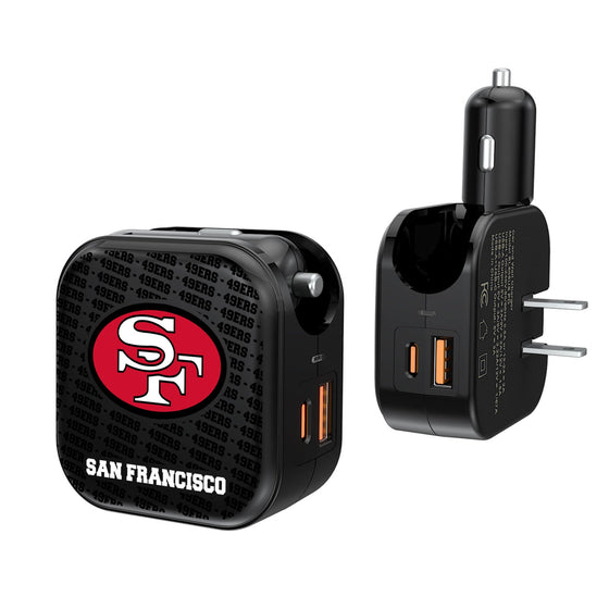 San Francisco 49ers Historic Collection Text Backdrop 2 in 1 USB A/C Charger-0