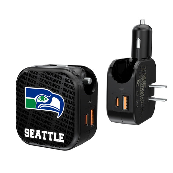 Seattle Seahawks Historic Collection Text Backdrop 2 in 1 USB A/C Charger-0