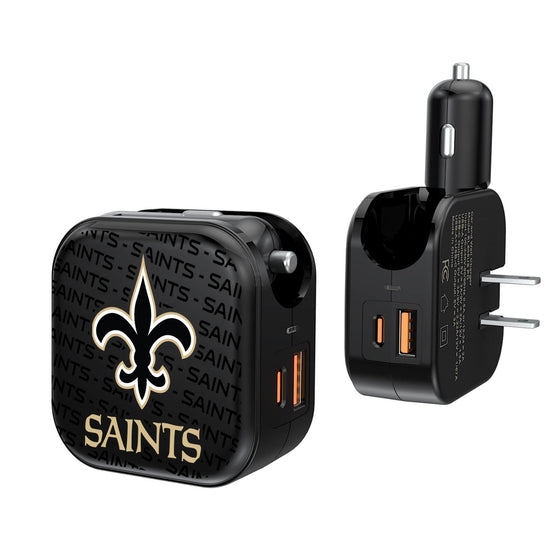 New Orleans Saints Text Backdrop 2 in 1 USB A/C Charger-0