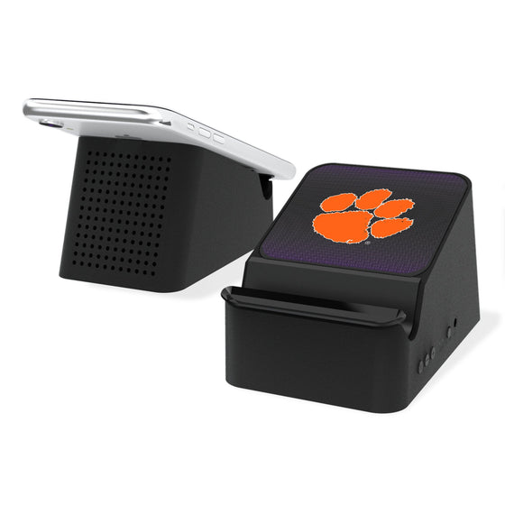 Clemson Tigers Linen Wireless Charging Station and Bluetooth Speaker-0