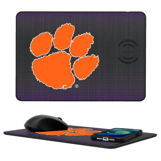 Clemson Tigers Linen 15-Watt Wireless Charger and Mouse Pad-0
