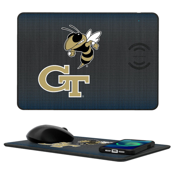 Georgia Tech Yellow Jackets Linen 15-Watt Wireless Charger and Mouse Pad-0