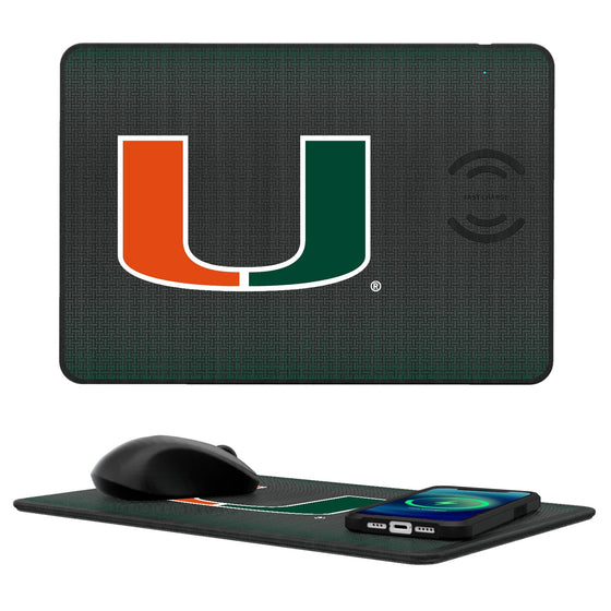 Miami Hurricanes Linen 15-Watt Wireless Charger and Mouse Pad-0