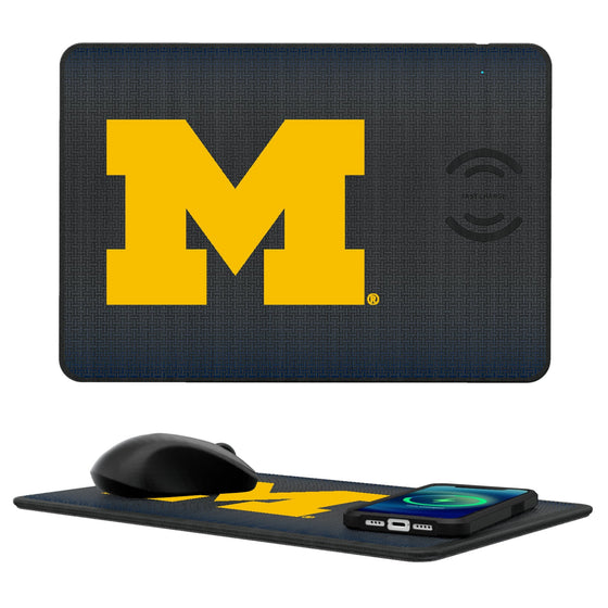Michigan Wolverines Linen 15-Watt Wireless Charger and Mouse Pad-0