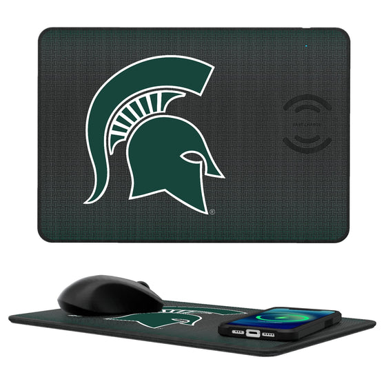 Michigan State Spartans Linen 15-Watt Wireless Charger and Mouse Pad-0