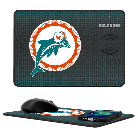 Miami Dolphins 1966-1973 Historic Collection Linen 15-Watt Wireless Charger and Mouse Pad-0