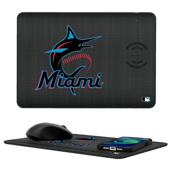 Miami Marlins Linen 15-Watt Wireless Charger and Mouse Pad-0