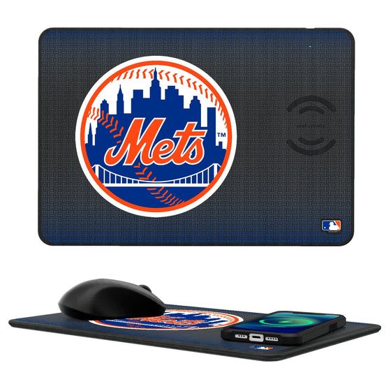 New York Mets Linen 15-Watt Wireless Charger and Mouse Pad-0