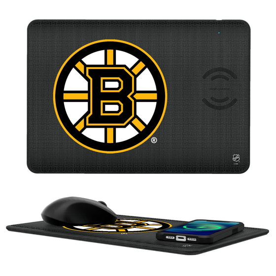 Boston Bruins Linen 15-Watt Wireless Charger and Mouse Pad-0