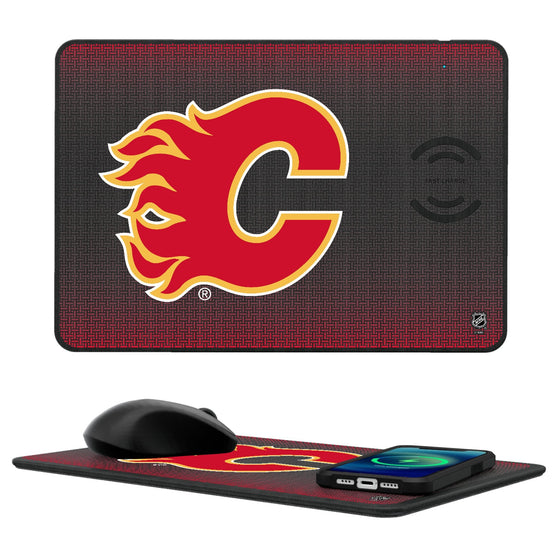 Calgary Flames Linen 15-Watt Wireless Charger and Mouse Pad-0