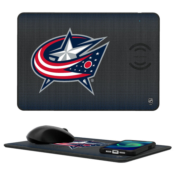 Columbus Blue Jackets Linen 15-Watt Wireless Charger and Mouse Pad-0