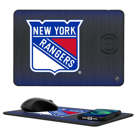 New York Rangers Linen 15-Watt Wireless Charger and Mouse Pad-0