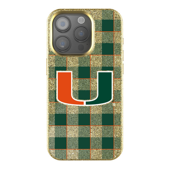 Miami Hurricanes Plaid Bling Phone Case-0