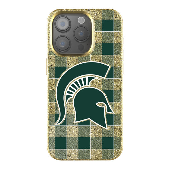 Michigan State Spartans Plaid Bling Phone Case-0