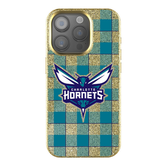 Charlotte Hornets Plaid Bling Phone Case-0