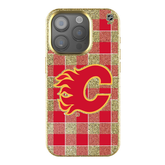 Calgary Flames Plaid Bling Phone Case-0