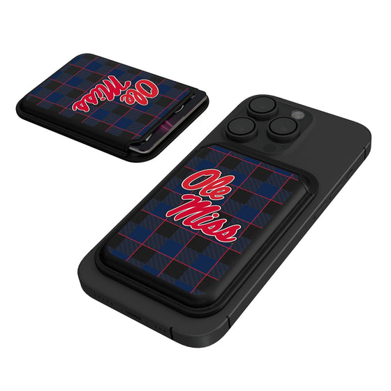 Mississippi Ole Miss Rebels Plaid Black Magnetic Credit Card Wallet-0