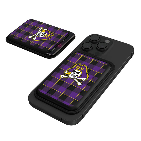 East Carolina Pirates Plaid Black Magnetic Credit Card Wallet-0