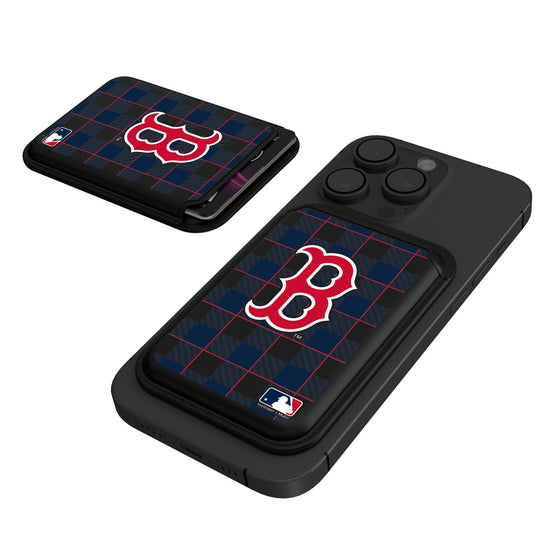 Boston Red Sox Plaid Black Magnetic Credit Card Wallet-0