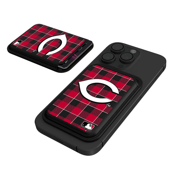 Cincinnati Reds Plaid Black Magnetic Credit Card Wallet-0