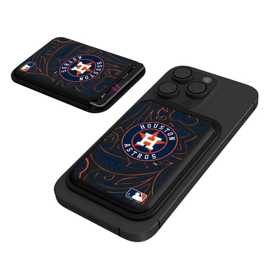 Houston Astros Paisley Black Magnetic Credit Card Wallet-0