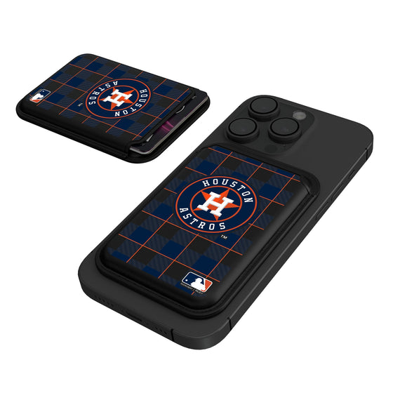 Houston Astros Plaid Black Magnetic Credit Card Wallet-0