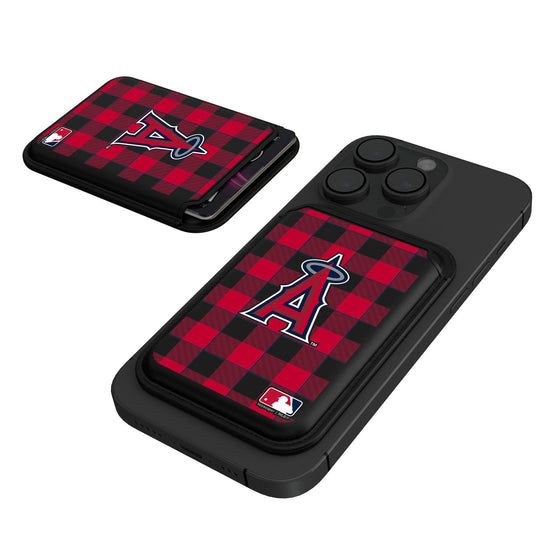 Los Angeles Angels Plaid Black Magnetic Credit Card Wallet-0