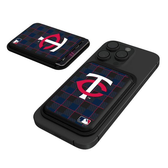 Minnesota Twins Plaid Black Magnetic Credit Card Wallet-0