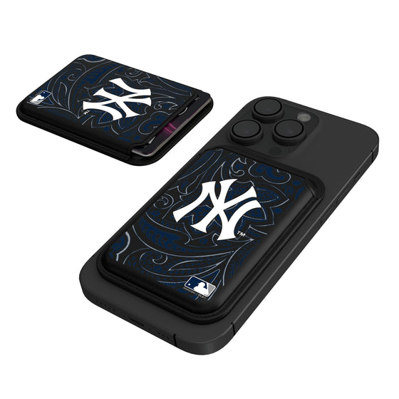 New York Yankees Paisley Black Magnetic Credit Card Wallet-0