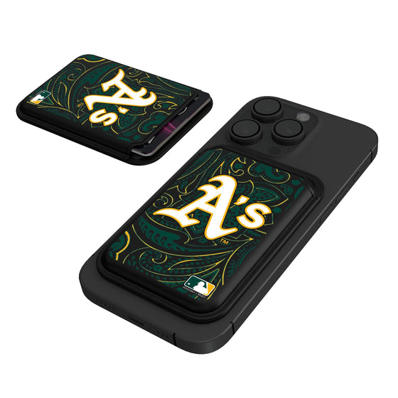 Oakland Athletics Paisley Black Magnetic Credit Card Wallet-0