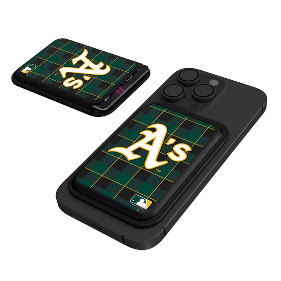 Oakland Athletics Plaid Black Magnetic Credit Card Wallet-0