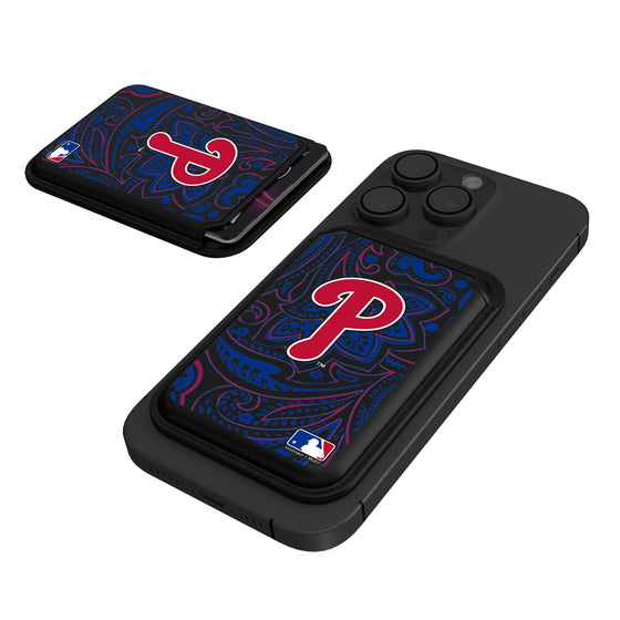 Philadelphia Phillies Paisley Black Magnetic Credit Card Wallet-0