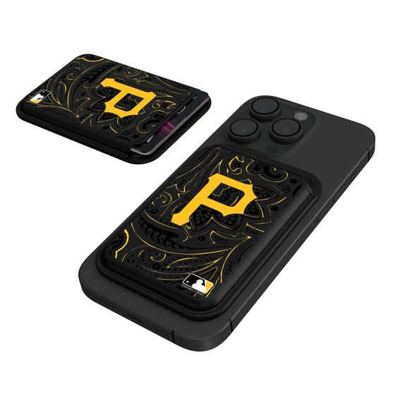 Pittsburgh Pirates Paisley Black Magnetic Credit Card Wallet-0