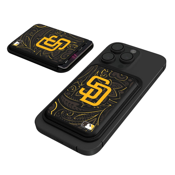 San Diego Padres Paisley Black Magnetic Credit Card Wallet-0