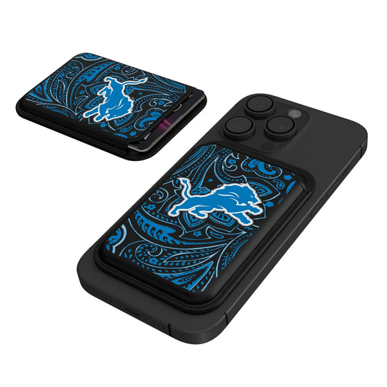 Detroit Lions Paisley Black Magnetic Credit Card Wallet-0