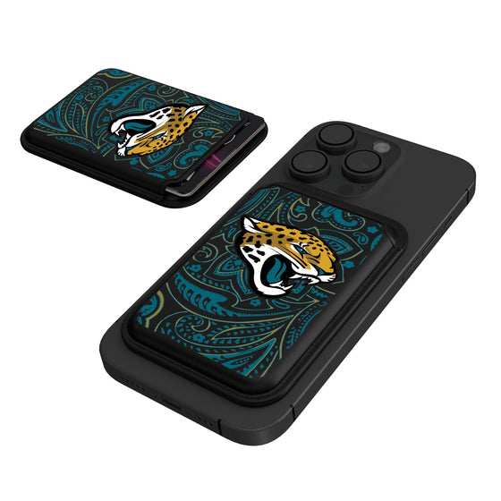 Jacksonville Jaguars Paisley Black Magnetic Credit Card Wallet-0