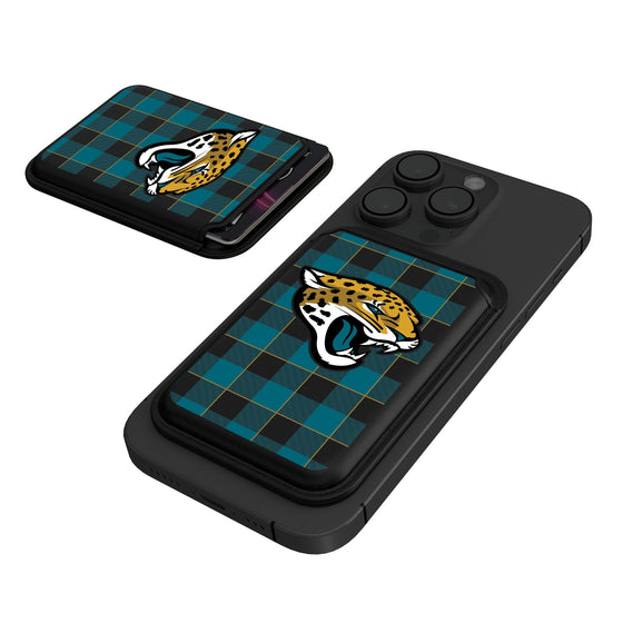 Jacksonville Jaguars Plaid Black Magnetic Credit Card Wallet-0