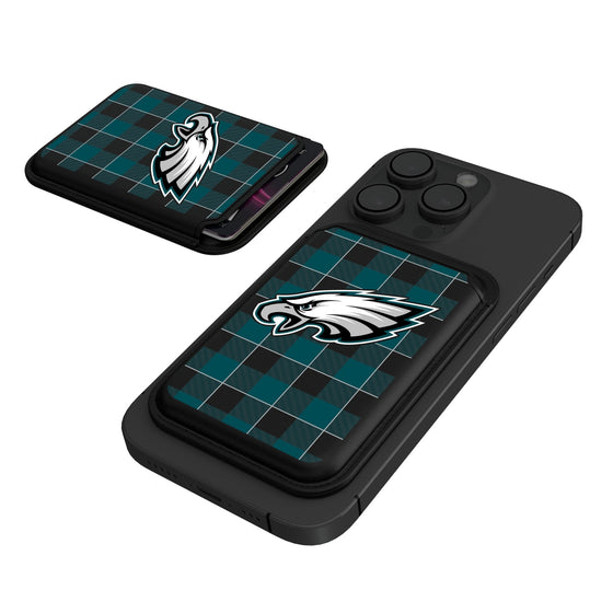 Philadelphia Eagles Plaid Black Magnetic Credit Card Wallet-0