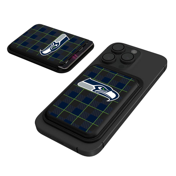 Seattle Seahawks Plaid Black Magnetic Credit Card Wallet-0