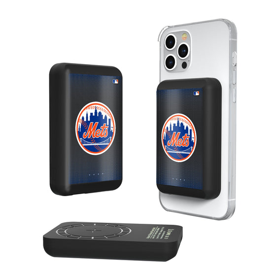 New York Mets Linen Wireless Mag Power Bank-0