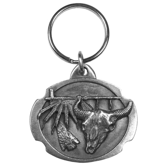 Buffalo Skull Antiqued Keyring