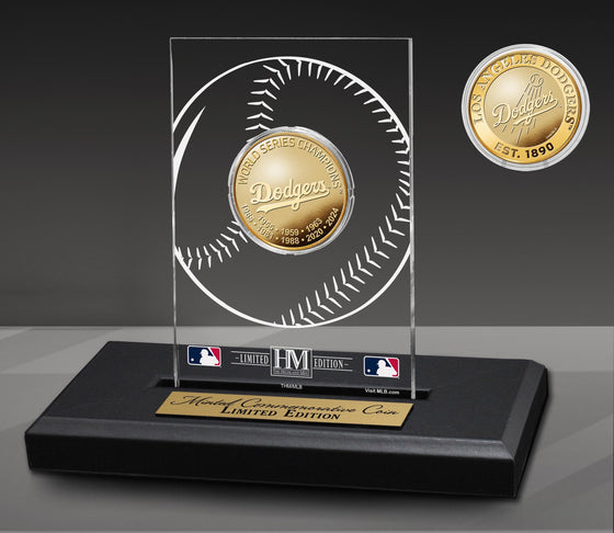 LA Dodgers 8-Time World Series Champions Gold Coin in Desk Top Display