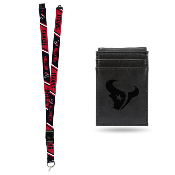 NFL Football Houston Texans Black Front Pocket Wallet Set - Great Men's Gift