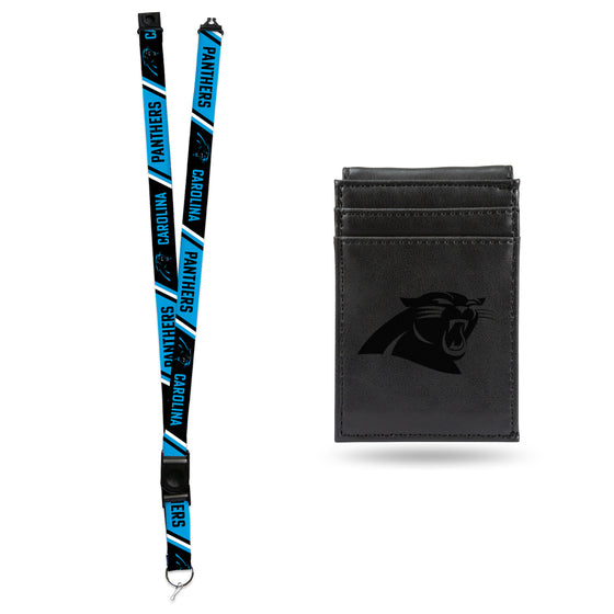 NFL Football Carolina Panthers Black Front Pocket Wallet Set - Great Men's Gift