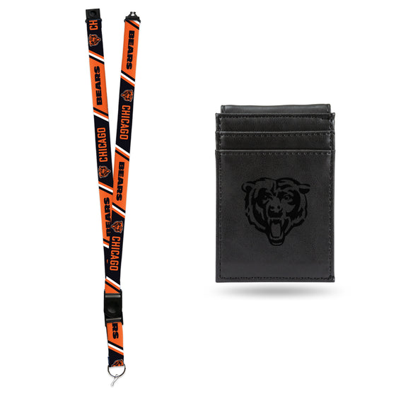 NFL Football Chicago Bears Black Front Pocket Wallet Set - Great Men's Gift