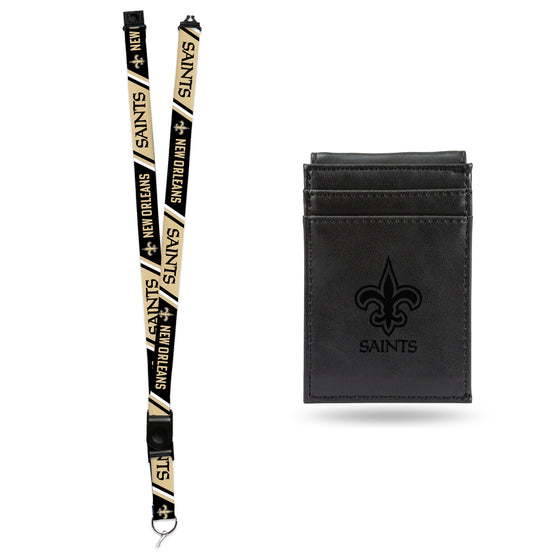 NFL Football New Orleans Saints Black Front Pocket Wallet Set - Great Men's Gift