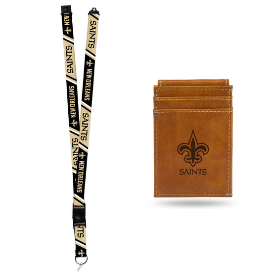 NFL Football New Orleans Saints Brown Front Pocket Wallet Set - Great Men's Gift