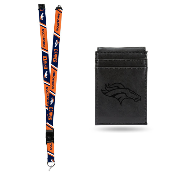 NFL Football Denver Broncos Black Front Pocket Wallet Set - Great Men's Gift