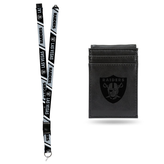 NFL Football Las Vegas Raiders Black Front Pocket Wallet Set - Great Men's Gift